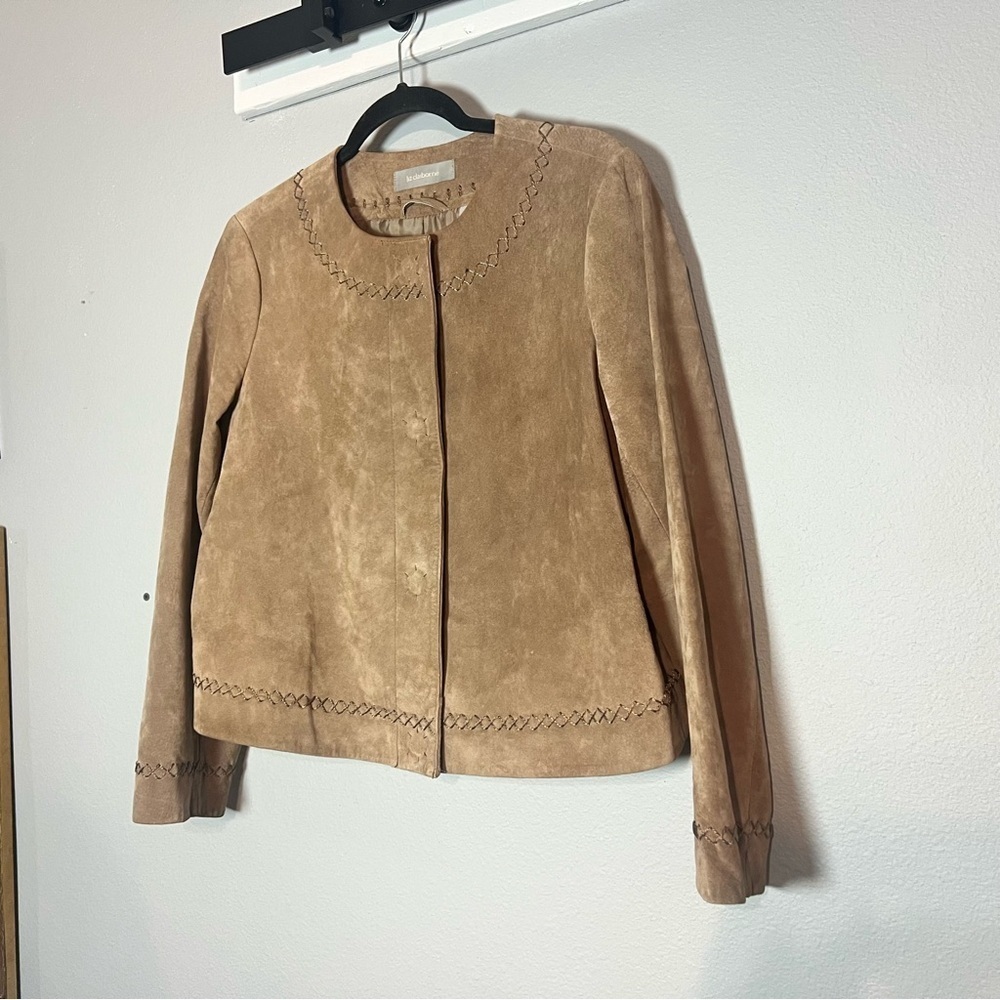 Liz Claiborne Suede Jacket Snap Button Light Brown 12 Petite Western Fall